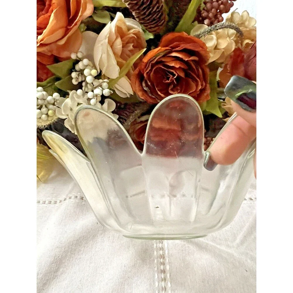 Vintage Clear Glass Lotus Flower Bowl  9 Inches Across